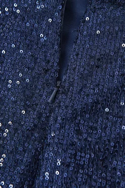 Vestido de cocktail Navy V-neck Sheath Sequins Midi com fenda