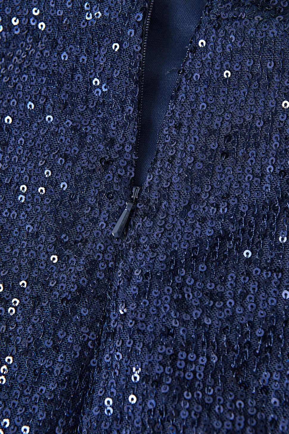 Vestido de cocktail Navy V-neck Sheath Sequins Midi com fenda