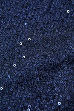 Vestido de cocktail Navy V-neck Sheath Sequins Midi com fenda