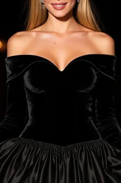 Vestido de cocktail preto Off the Shoulder A-Line