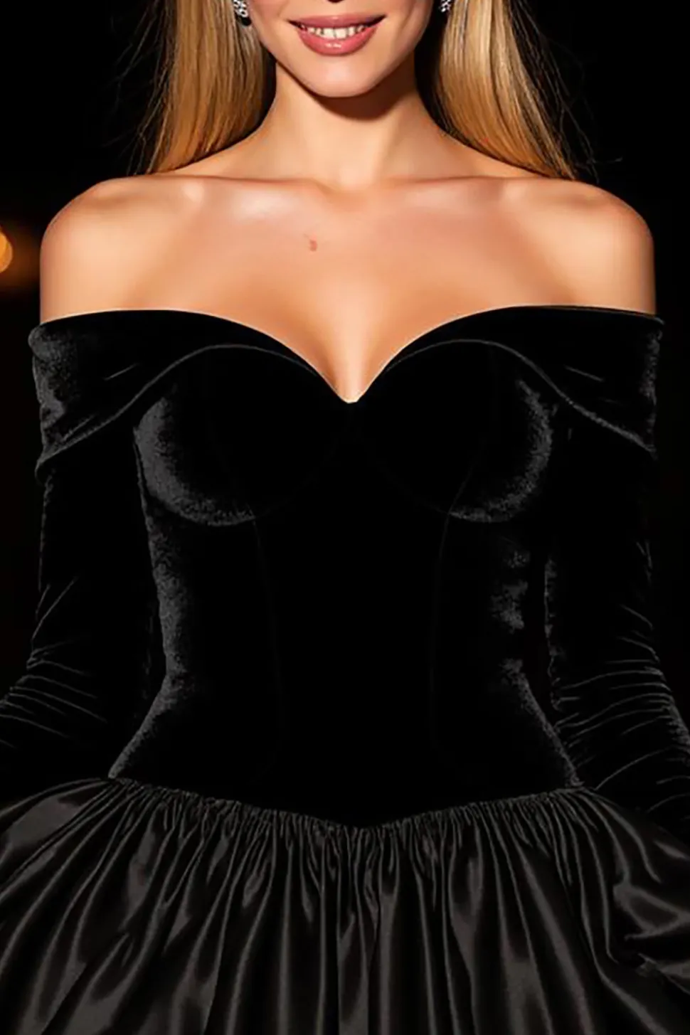 Vestido de cocktail preto Off the Shoulder A-Line