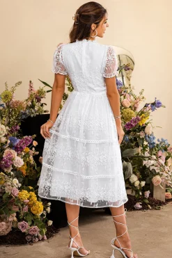 Vestido de cocktail renda comprido branco