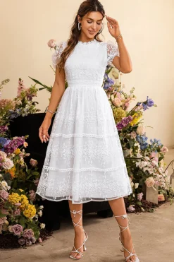 Vestido de cocktail renda comprido branco