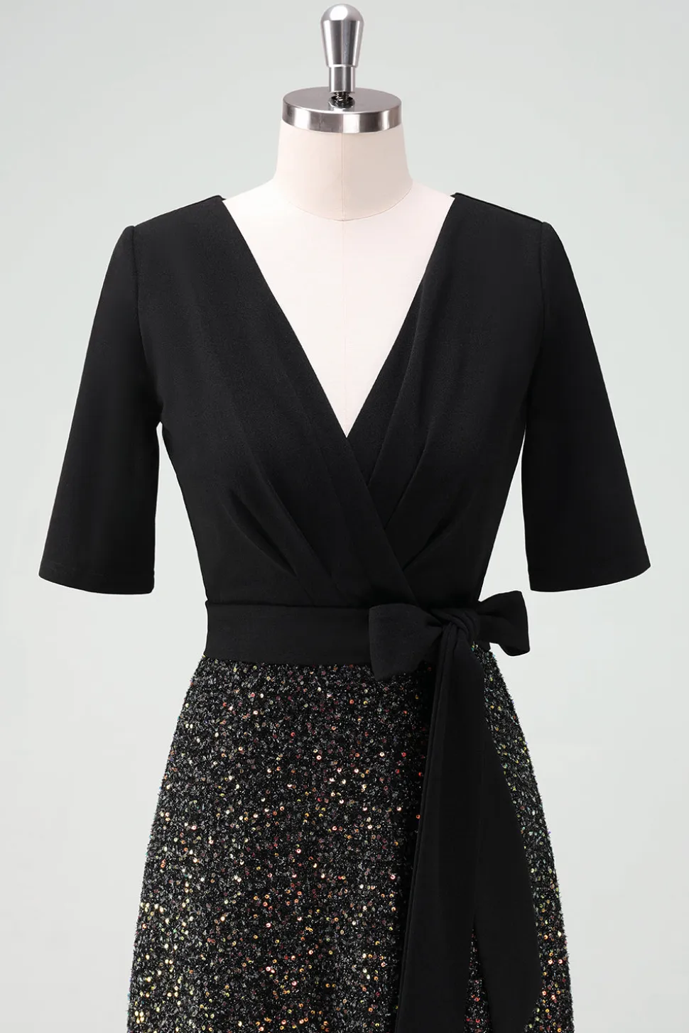 Vestido de cocktail Sparkly Black A-Line com meias mangas