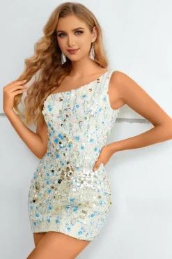 Vestido de Cocktail Um Ombro Branco