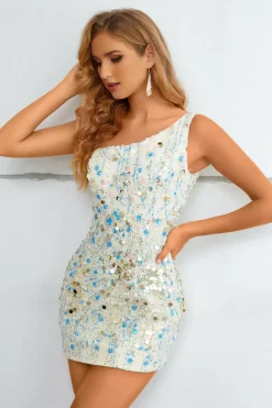 Vestido de Cocktail Um Ombro Branco