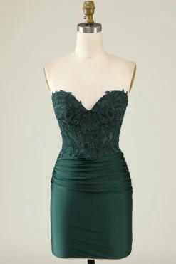 Vestido de Cocktail Verde Escuro Sem Cintas