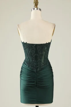 Vestido de Cocktail Verde Escuro Sem Cintas