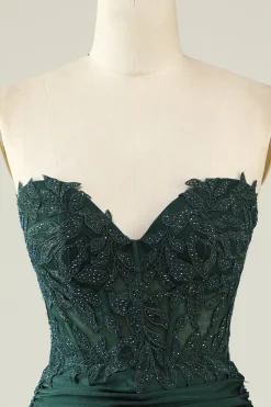 Vestido de Cocktail Verde Escuro Sem Cintas