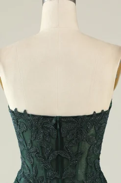 Vestido de Cocktail Verde Escuro Sem Cintas