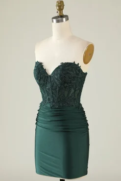 Vestido de Cocktail Verde Escuro Sem Cintas