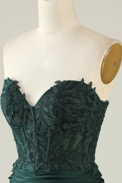 Vestido de Cocktail Verde Escuro Sem Cintas