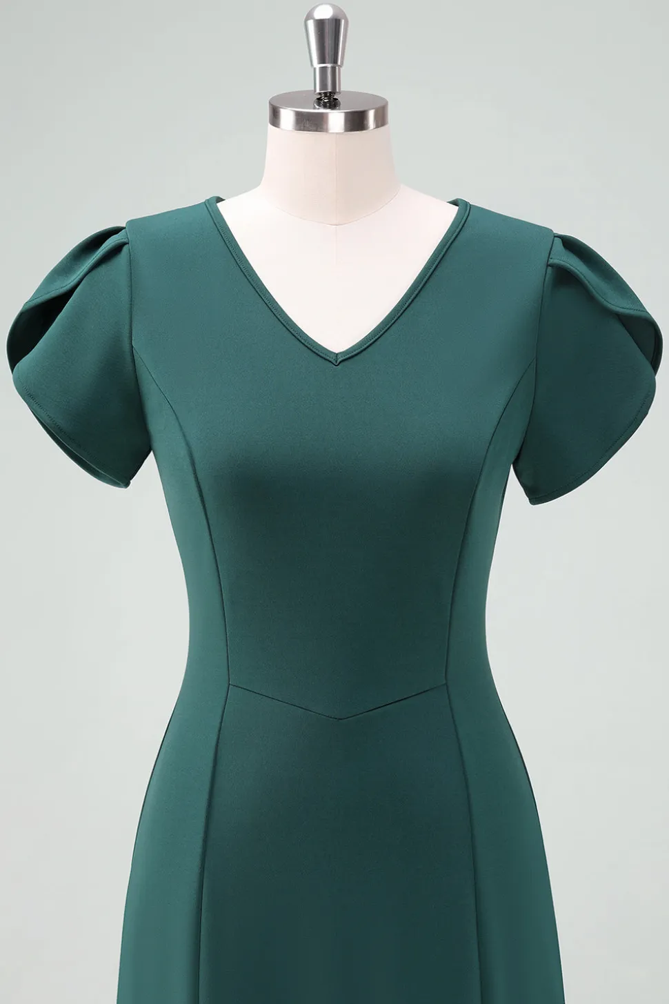 Vestido de cocktail verde escuro V-Neck com mangas curtas