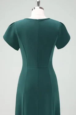 Vestido de cocktail verde escuro V-Neck com mangas curtas