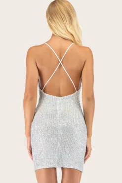 Vestido de coquetel de carroçaria de lantejoulas prateadas