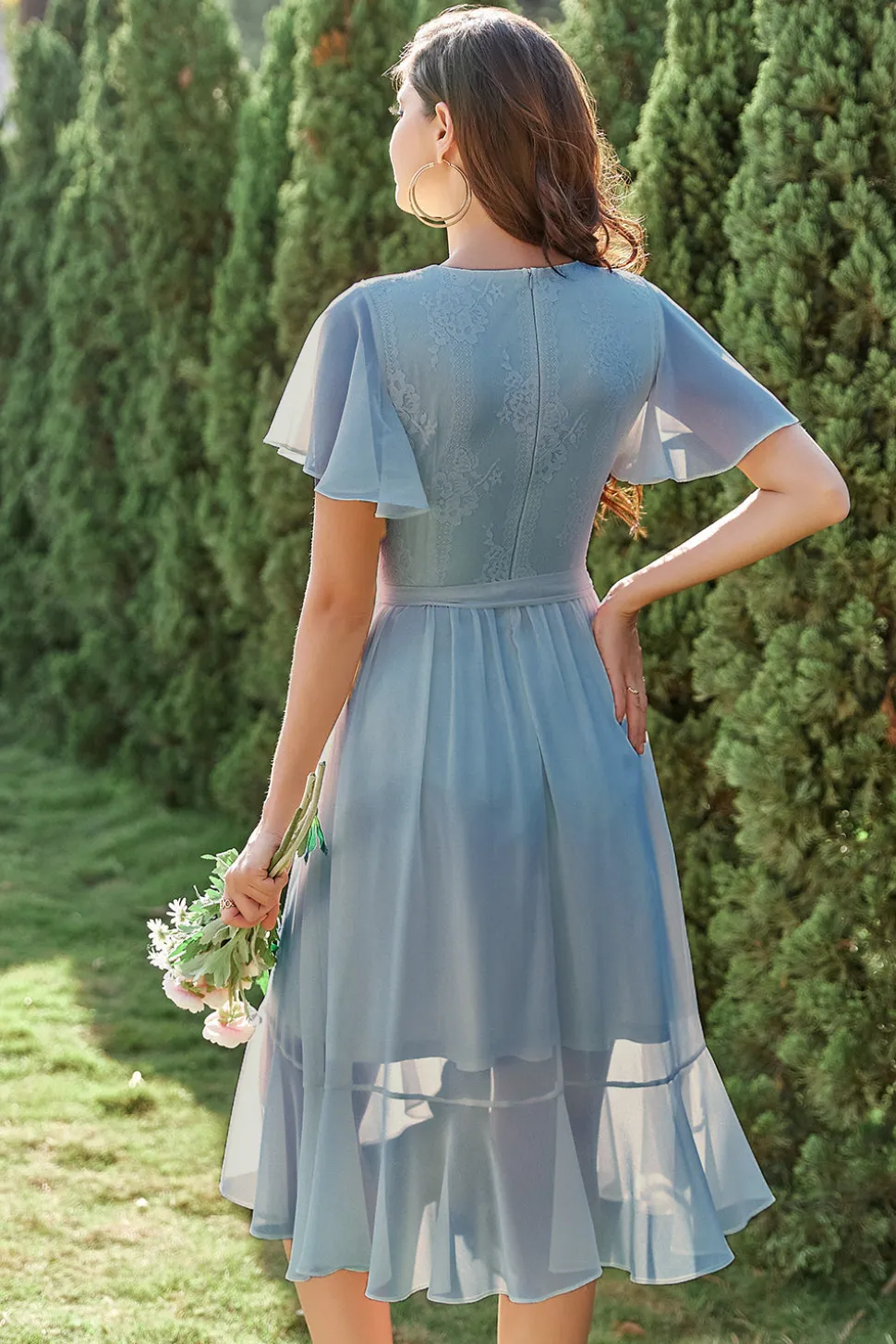 Vestido de coquetel de embrulho chiffon azul