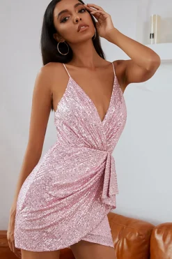 Vestido de coquetel de lantejoulas cor-de-rosa