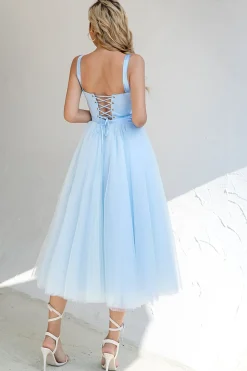 Vestido de coquetel de tulle azul celeste