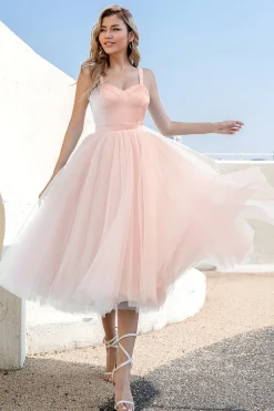 Vestido de coquetel de tulle azul celeste