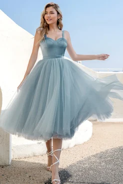 Vestido de coquetel de tulle azul celeste