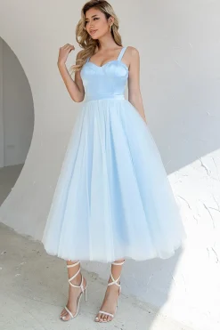 Vestido de coquetel de tulle azul celeste