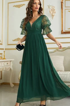 Vestido de Dama de Honor Com Renda Borgonha Chiffon
