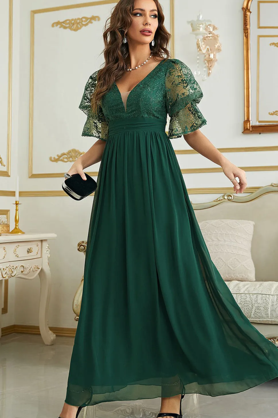 Vestido de Dama de Honor Com Renda Borgonha Chiffon