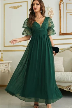 Vestido de Dama de Honor Com Renda Borgonha Chiffon
