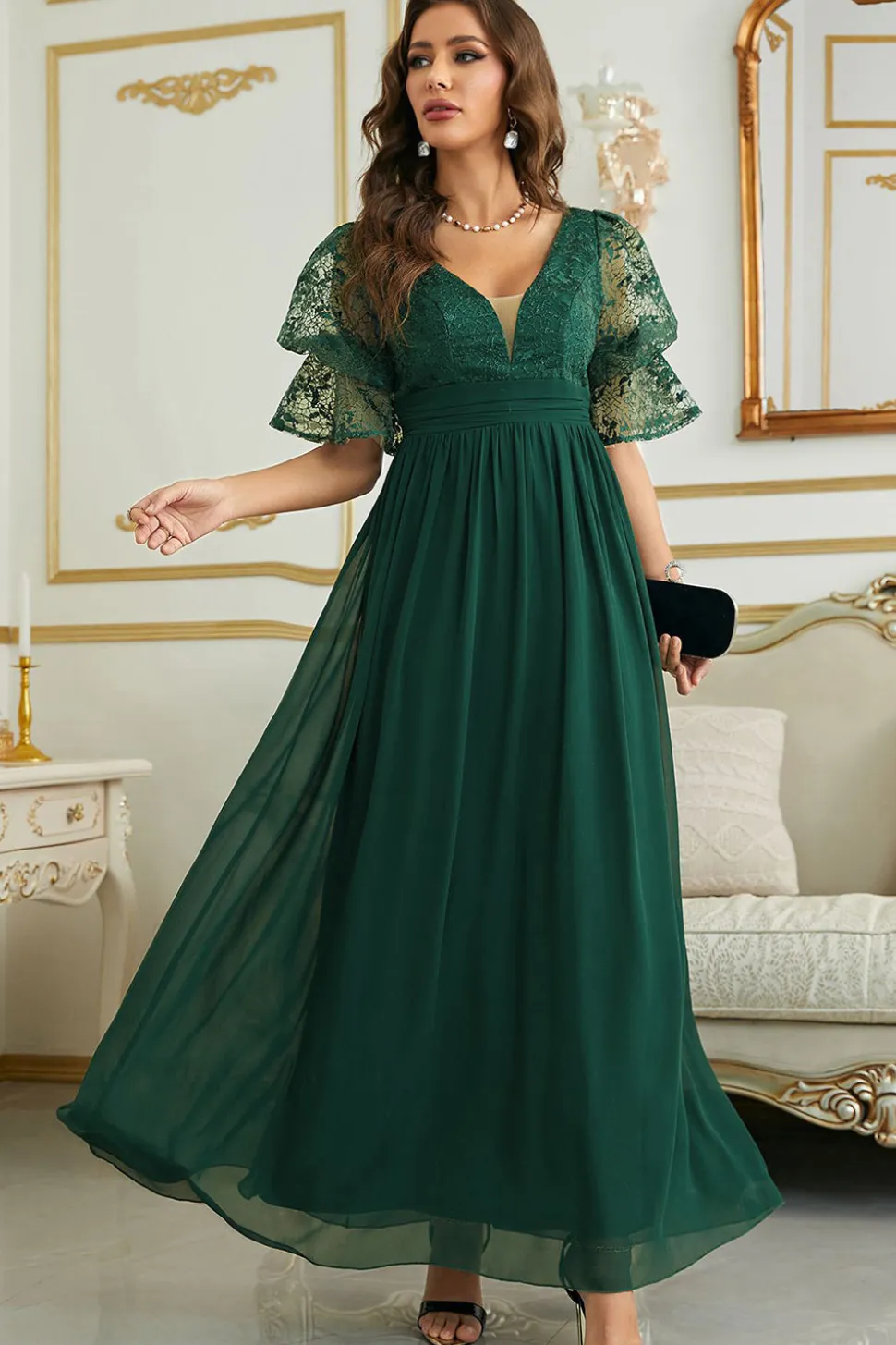 Vestido de Dama de Honor Com Renda Borgonha Chiffon