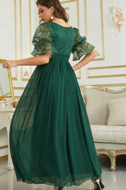 Vestido de Dama de Honor Com Renda Borgonha Chiffon