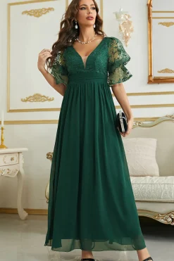 Vestido de Dama de Honor Com Renda Borgonha Chiffon
