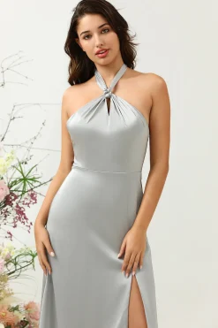 Vestido de Dama de Honor Cinza Halter