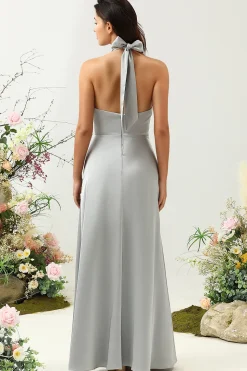 Vestido de Dama de Honor Cinza Halter