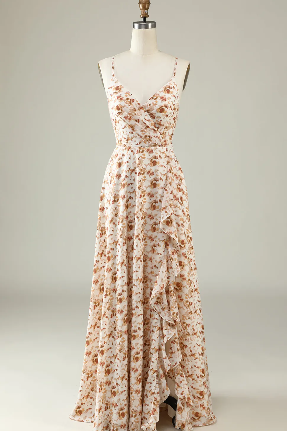 Vestido de Dama de Honor Com Babado Branco Floral Boho