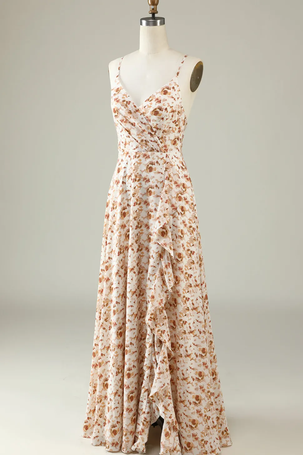 Vestido de Dama de Honor Com Babado Branco Floral Boho