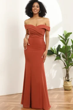 Vestido de dama de honra terrocotta longa chiffon