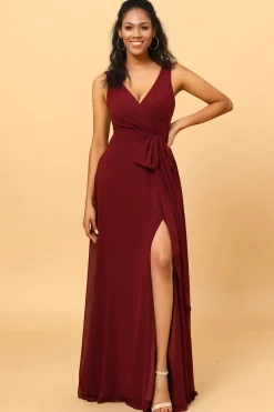 Vestido de Dama de Honra Borgonha Sem Mangas