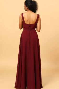 Vestido de Dama de Honra Borgonha Sem Mangas