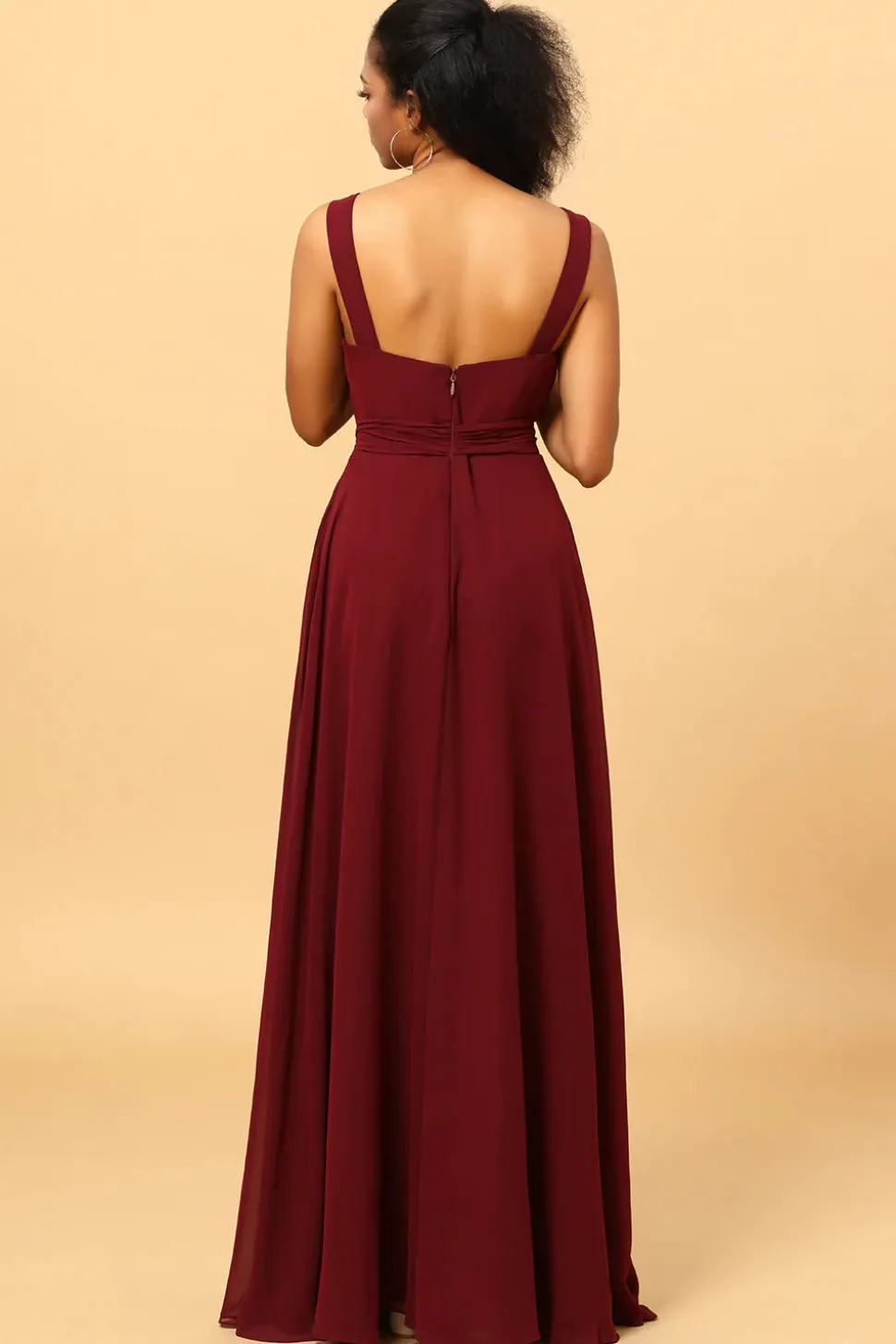 Vestido de Dama de Honra Borgonha Sem Mangas