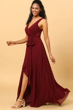 Vestido de Dama de Honra Borgonha Sem Mangas