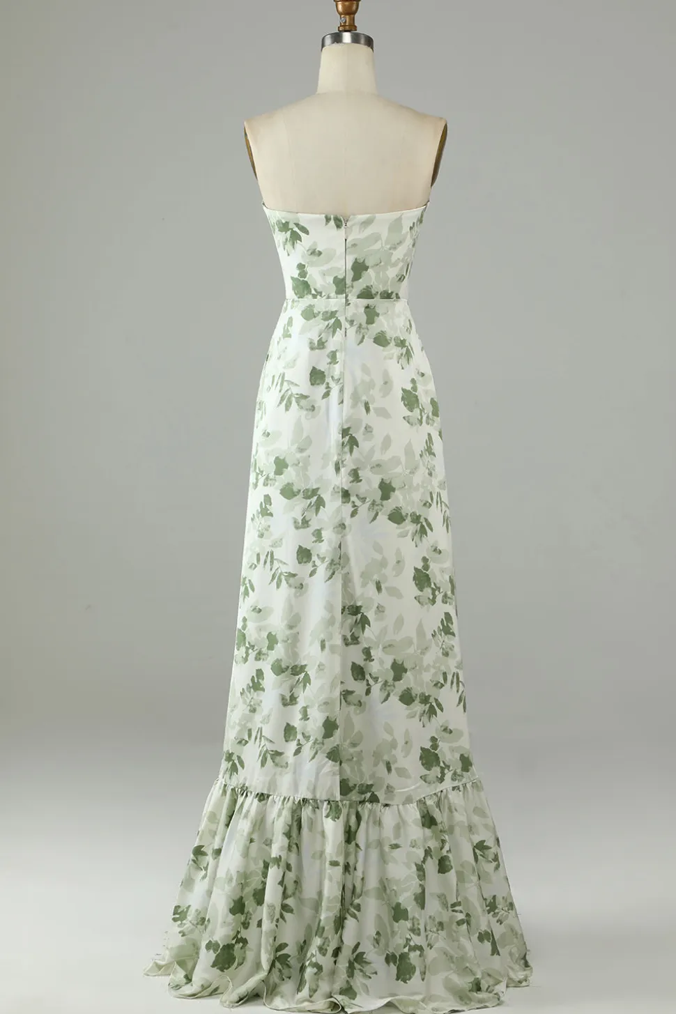 Vestido de dama de honra longo estampado estampado sem alças assimétrico