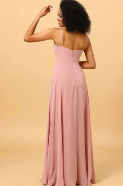 Vestido de Dama de Honra Rosa Cintas de Espaguete