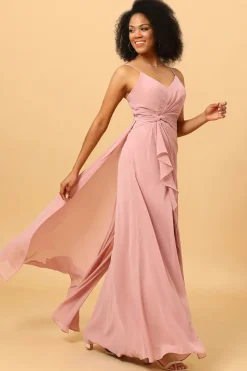 Vestido de Dama de Honra Rosa Cintas de Espaguete
