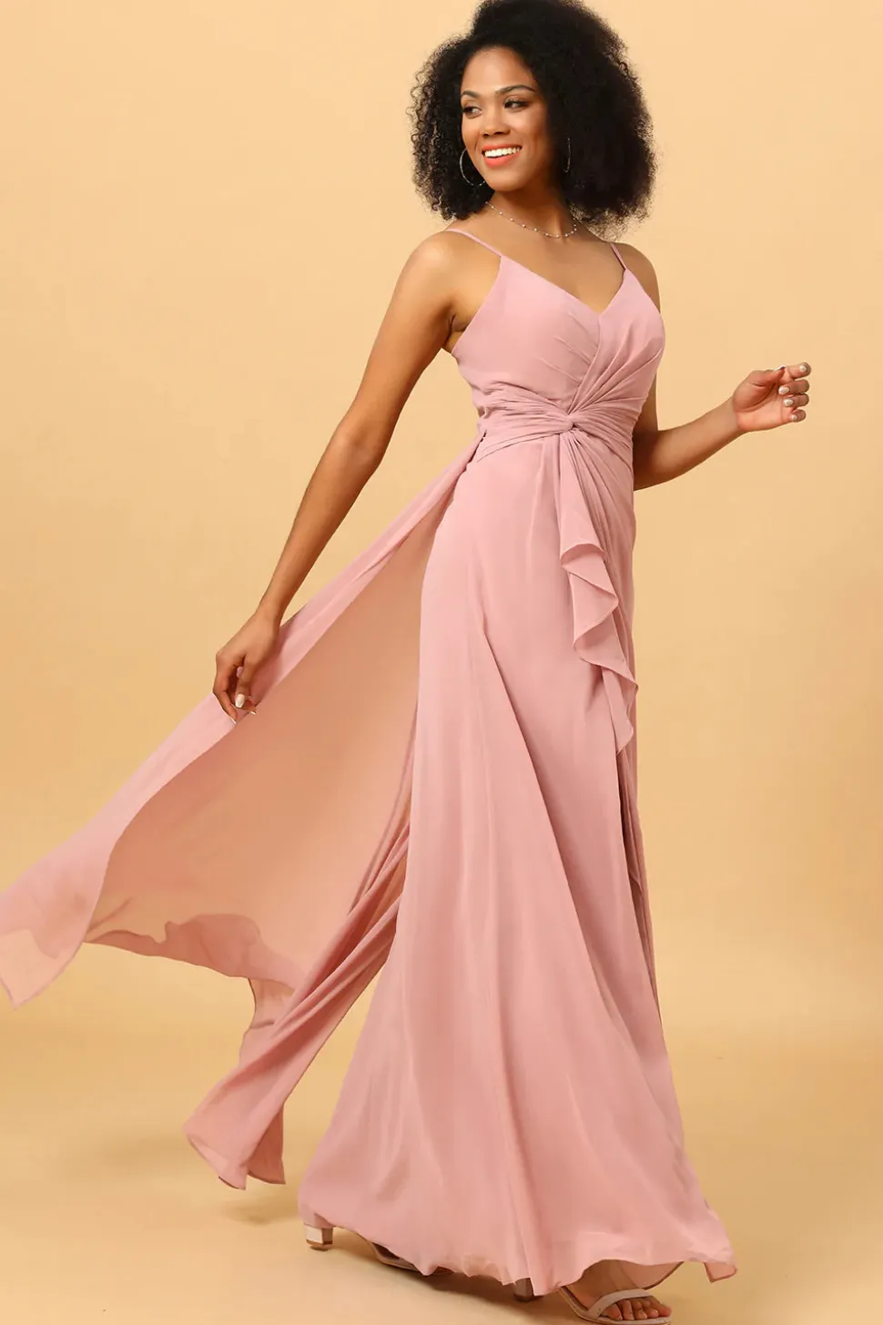 Vestido de Dama de Honra Rosa Cintas de Espaguete