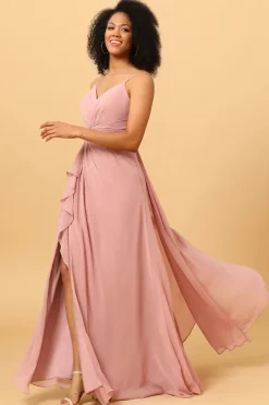 Vestido de Dama de Honra Rosa Cintas de Espaguete