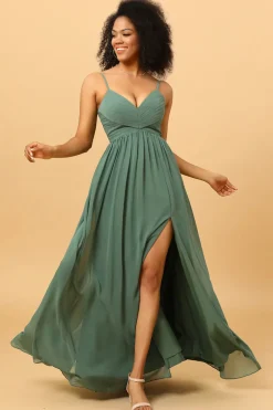 Vestido de Dama de Honra Azul-Teal Sem Mangas