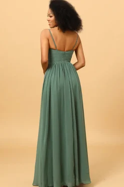 Vestido de Dama de Honra Azul-Teal Sem Mangas