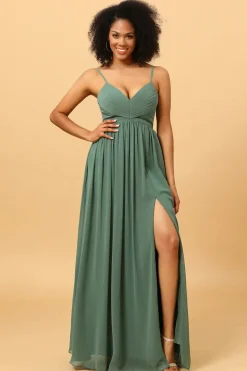 Vestido de Dama de Honra Azul-Teal Sem Mangas