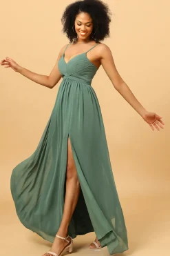 Vestido de Dama de Honra Azul-Teal Sem Mangas