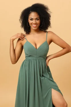 Vestido de Dama de Honra Azul-Teal Sem Mangas